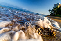 Scene from beach behind Sands of Kahana resort in Lahaina, on the island of Maui, Hawaii.