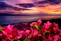 Sunset displays purples, pinks and yellows over Kaanapali Beach on the Hyatt Regency Maui Resort grounds in Hawaii, by Joel Nisleit Photography.